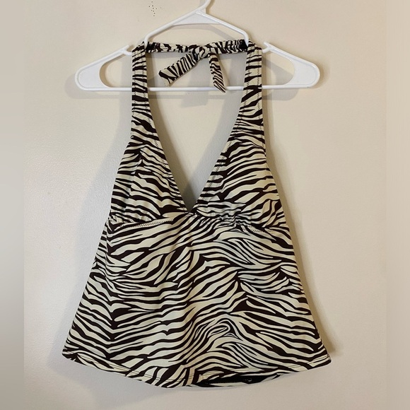Old Navy Zebra Print Brown and Cream Halter Swimsuit Tank Top size XL - Picture 1 of 9